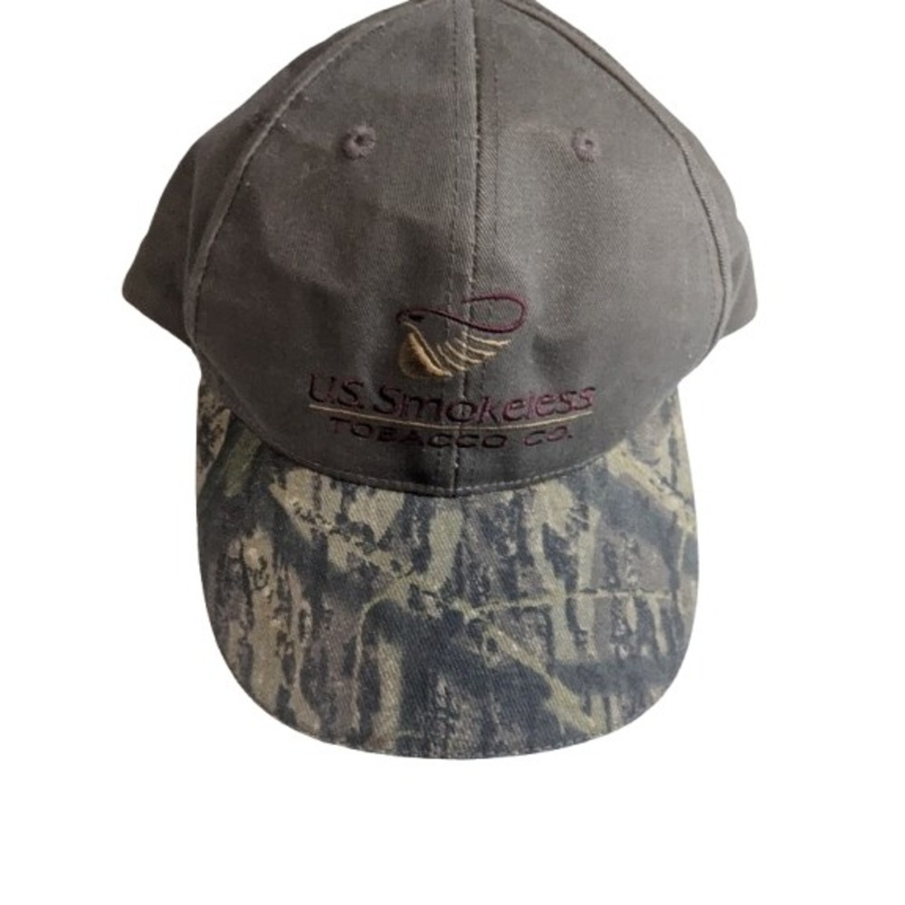 Vtg‎ U.S. Smokeless Tobacco Co Mossy Oak Camo Hat Snapback Hat Two Tone Cap USA